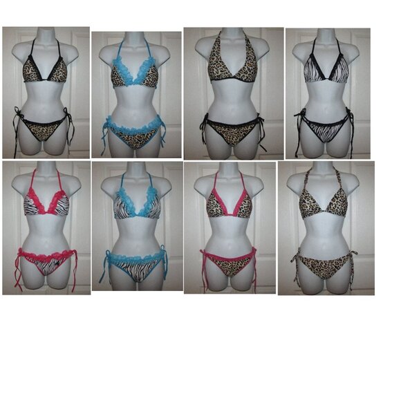 Sheer Animal Print String Bikini / Bra Panty Sets - NEW - Picture 1 of 10